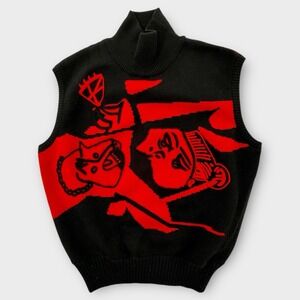 Vintage Gianni Versace Knit Vest‎ Womens 40 Small Wool Embroidered Color Block